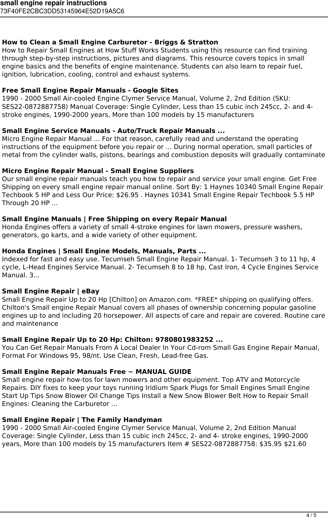 Page 4 of 5 - Small Engine Repair Instructions