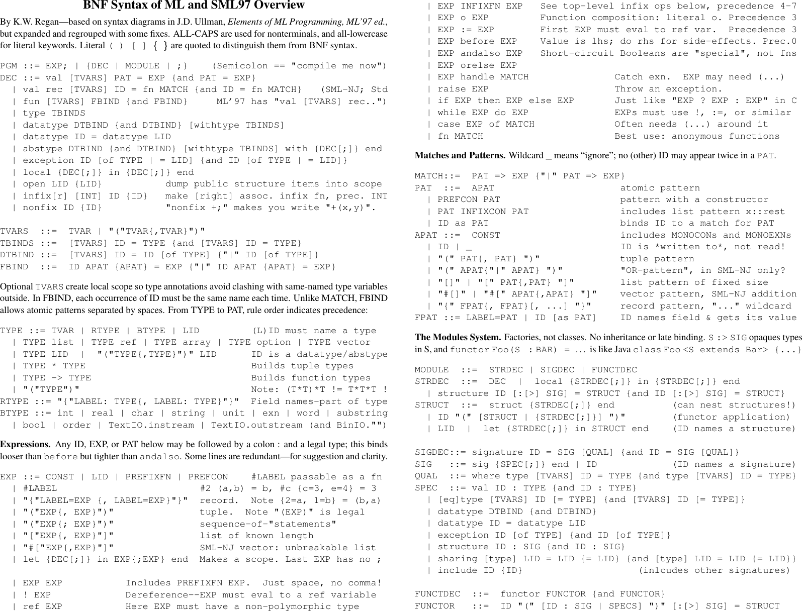 Page 1 of 2 - MLBNF.dvi Sml-quick Ref Guide