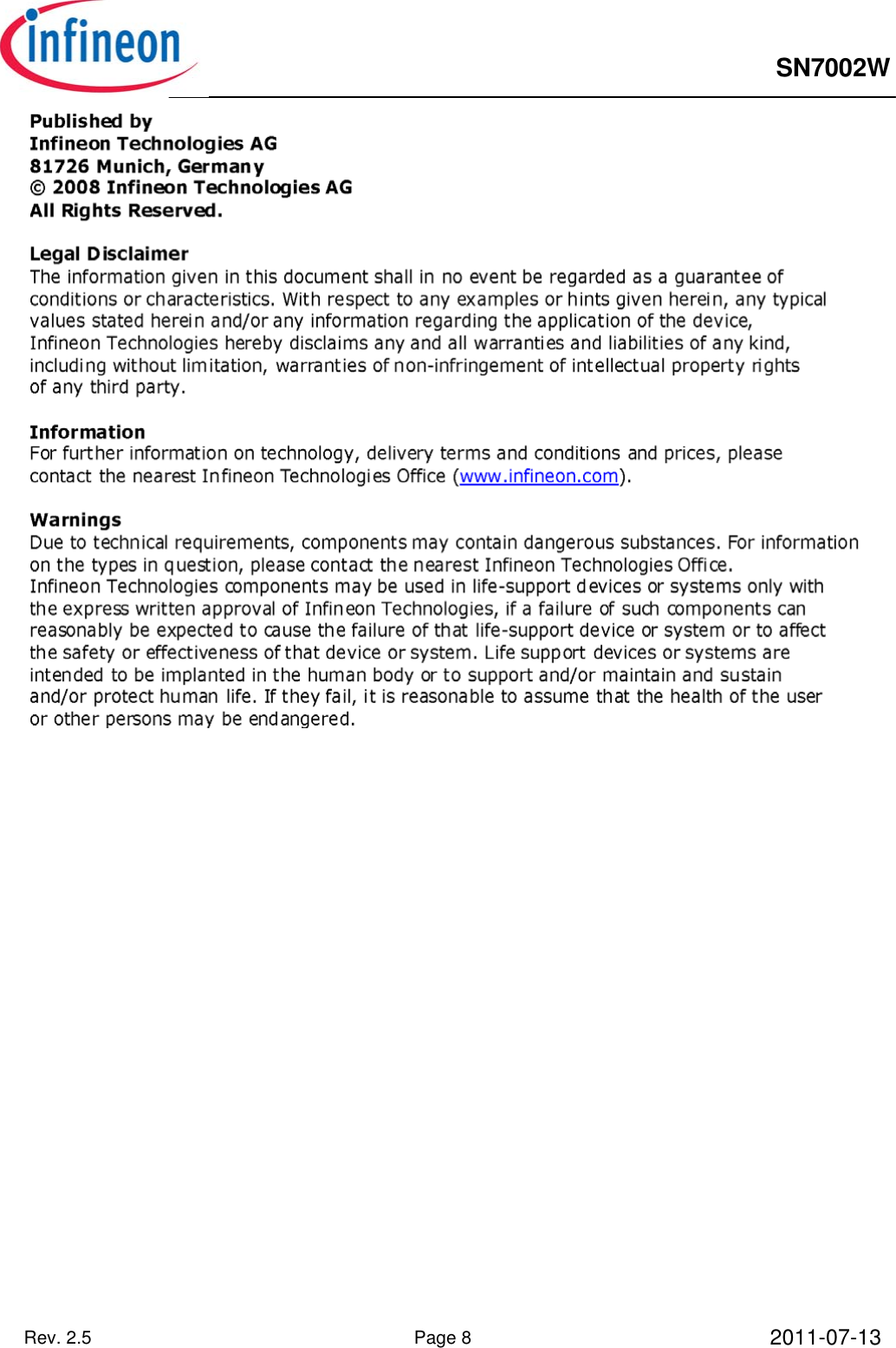 Page 8 of 9 - SN7002W - Datasheet. Www.s-manuals.com. Infineon