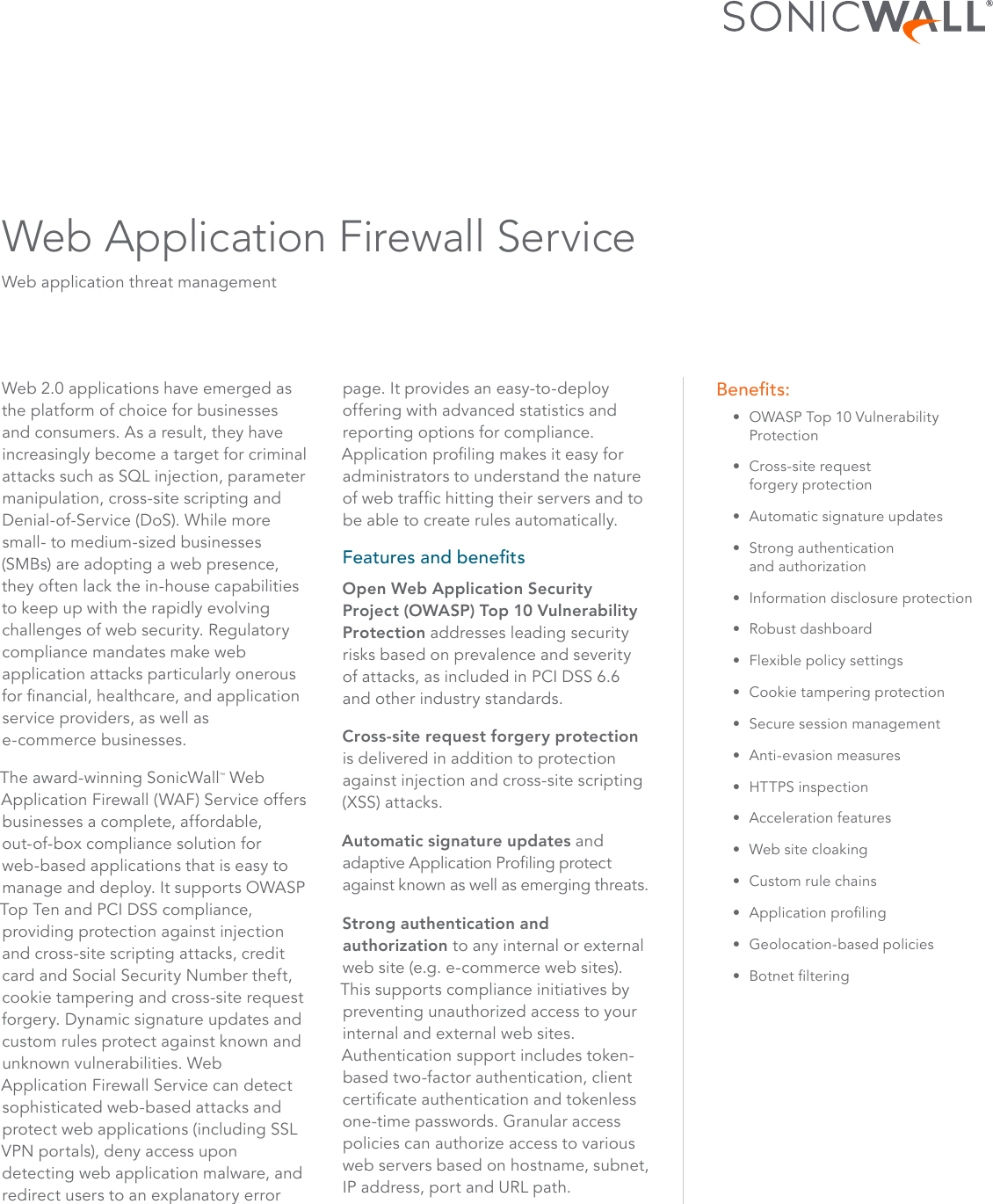 Page 1 of 3 - Sonicwall-web-application-firewall-service-datasheet-68214