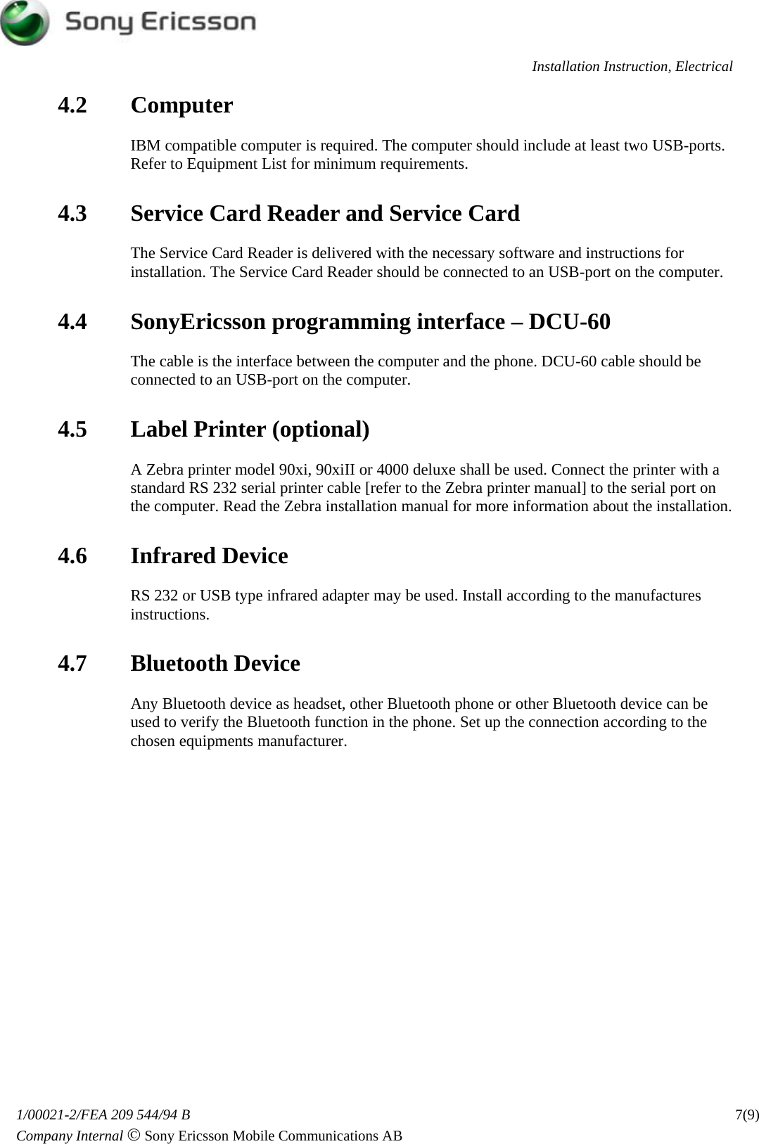 Page 7 of 10 - Sony Ericsson K750i, K750c - Installation Instruction, Electrical. Www.s-manuals.com. K750 Electrical