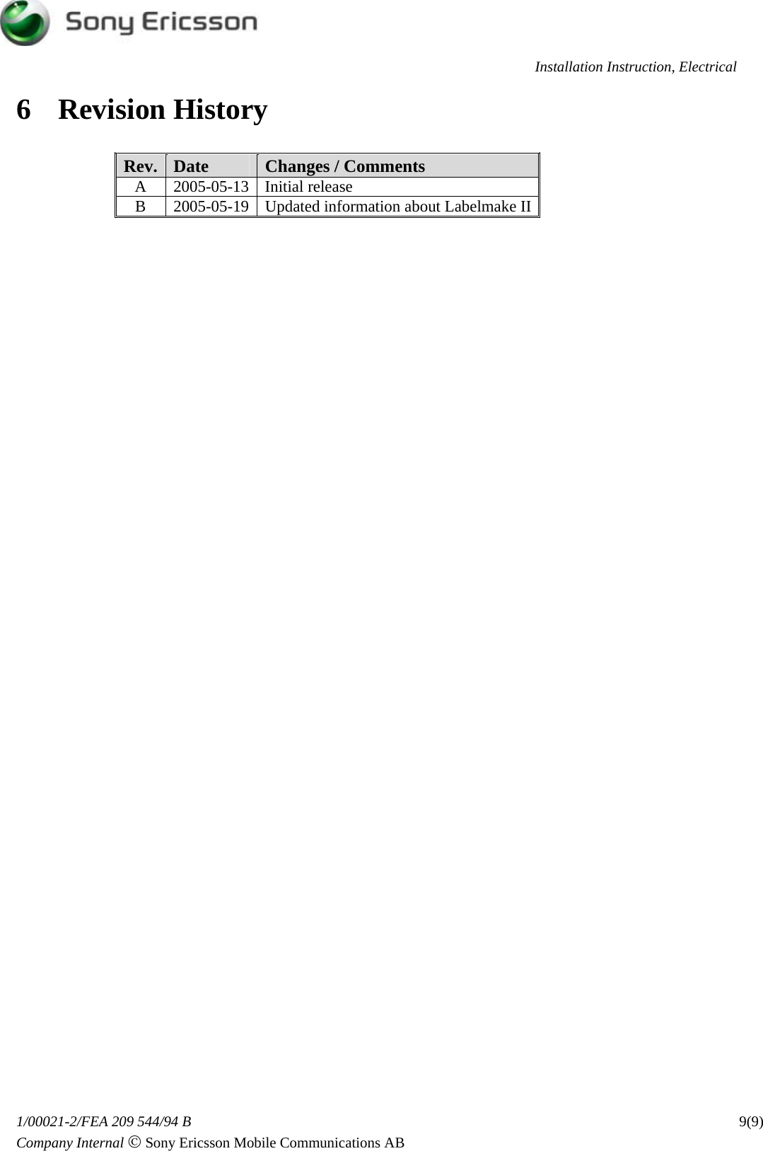 Page 9 of 10 - Sony Ericsson K750i, K750c - Installation Instruction, Electrical. Www.s-manuals.com. K750 Electrical