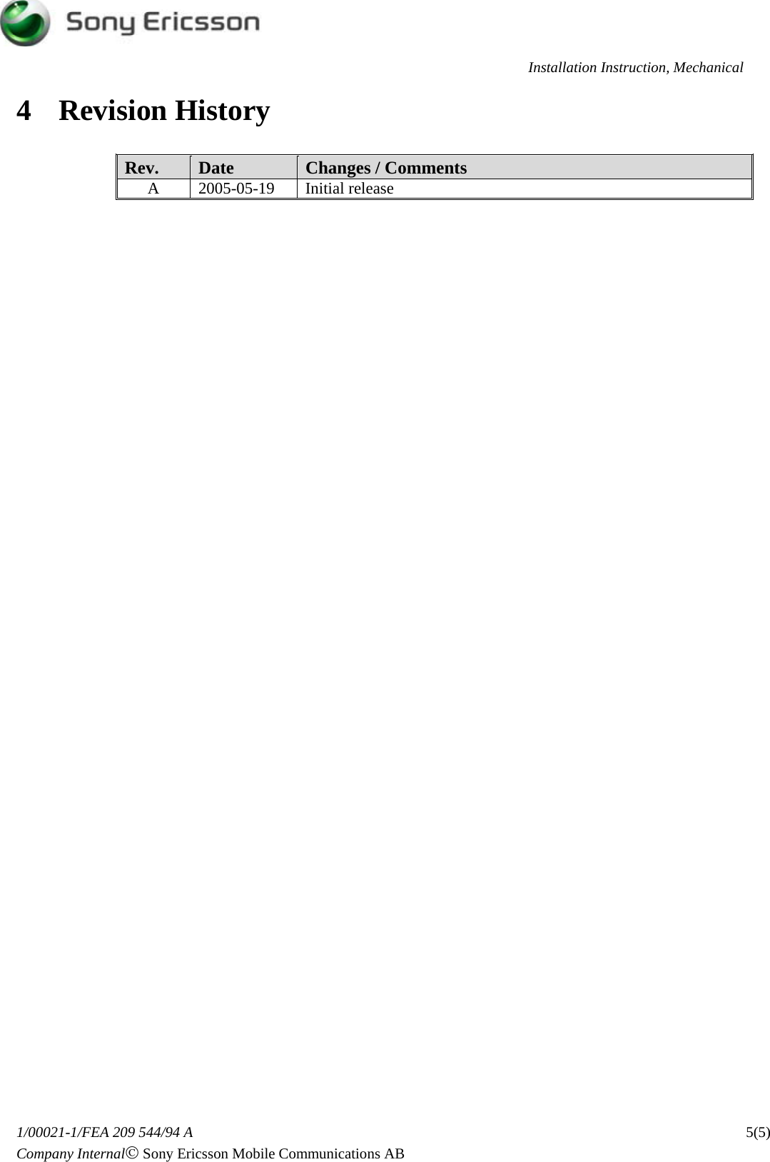 Page 5 of 6 - Sony Ericsson K750i, K750c - Installation Instruction, Mechanical. Www.s-manuals.com. K750 Mechanical