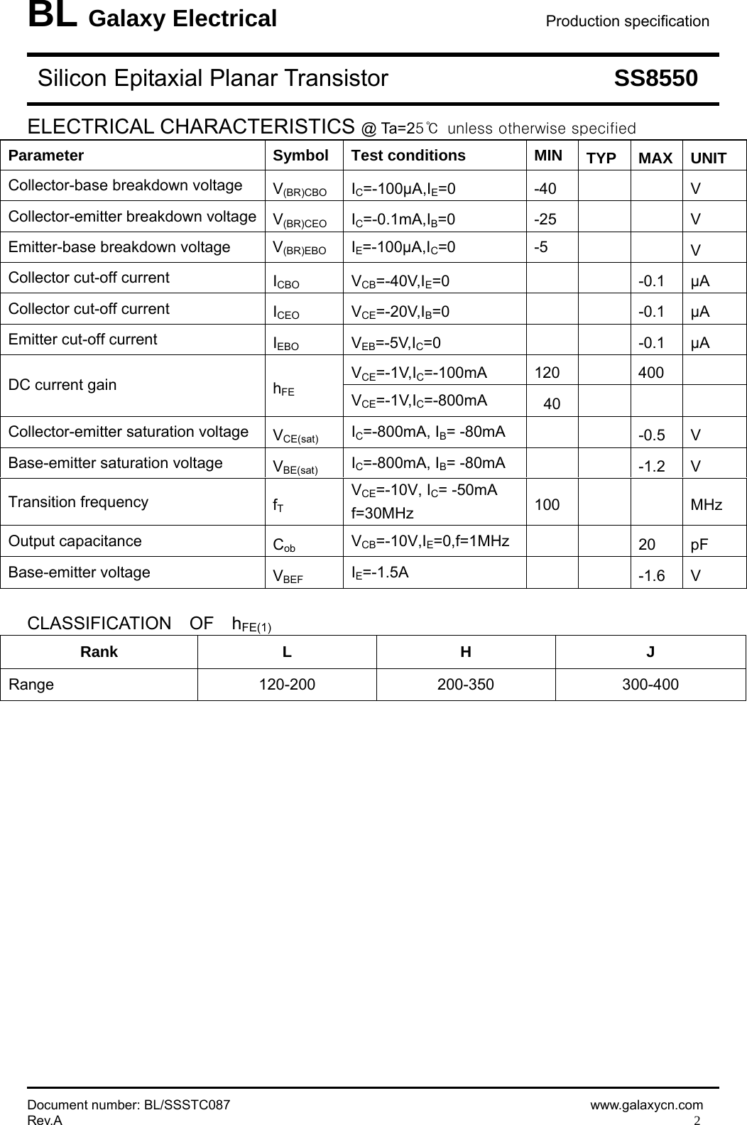 Page 2 of 5 - SS8550 - Datasheet. Www.s-manuals.com. Galaxy