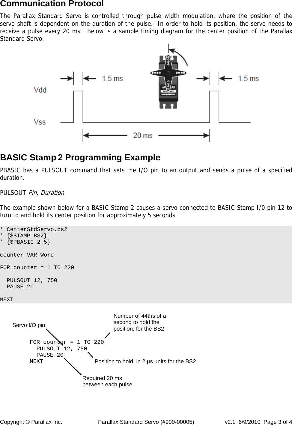 Page 3 of 4 - Parallax Standard Servo (#900-00005) Rotation Motor Manual V2.1