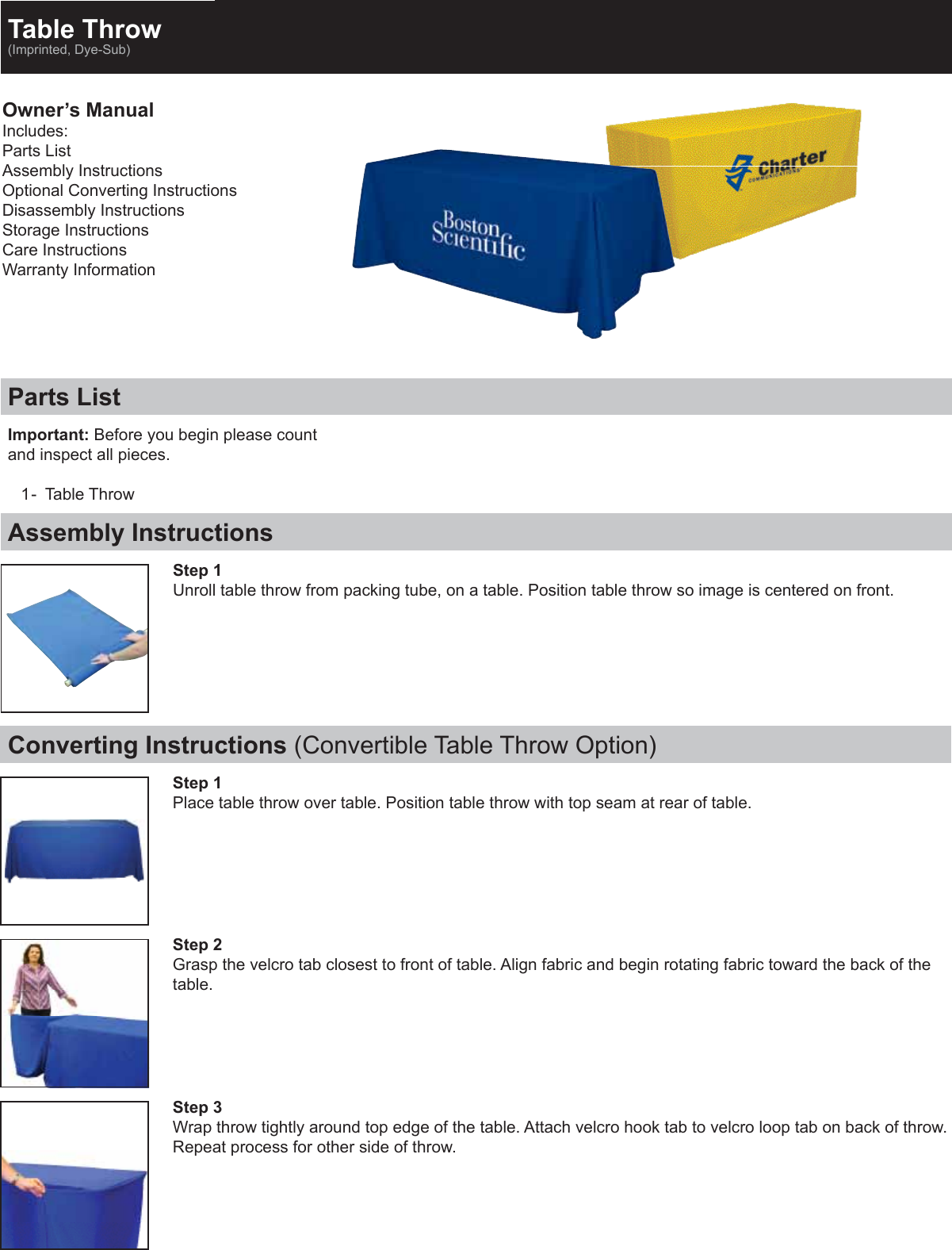 Page 1 of 2 - Standard-table-throw-setup-and-care-instructions