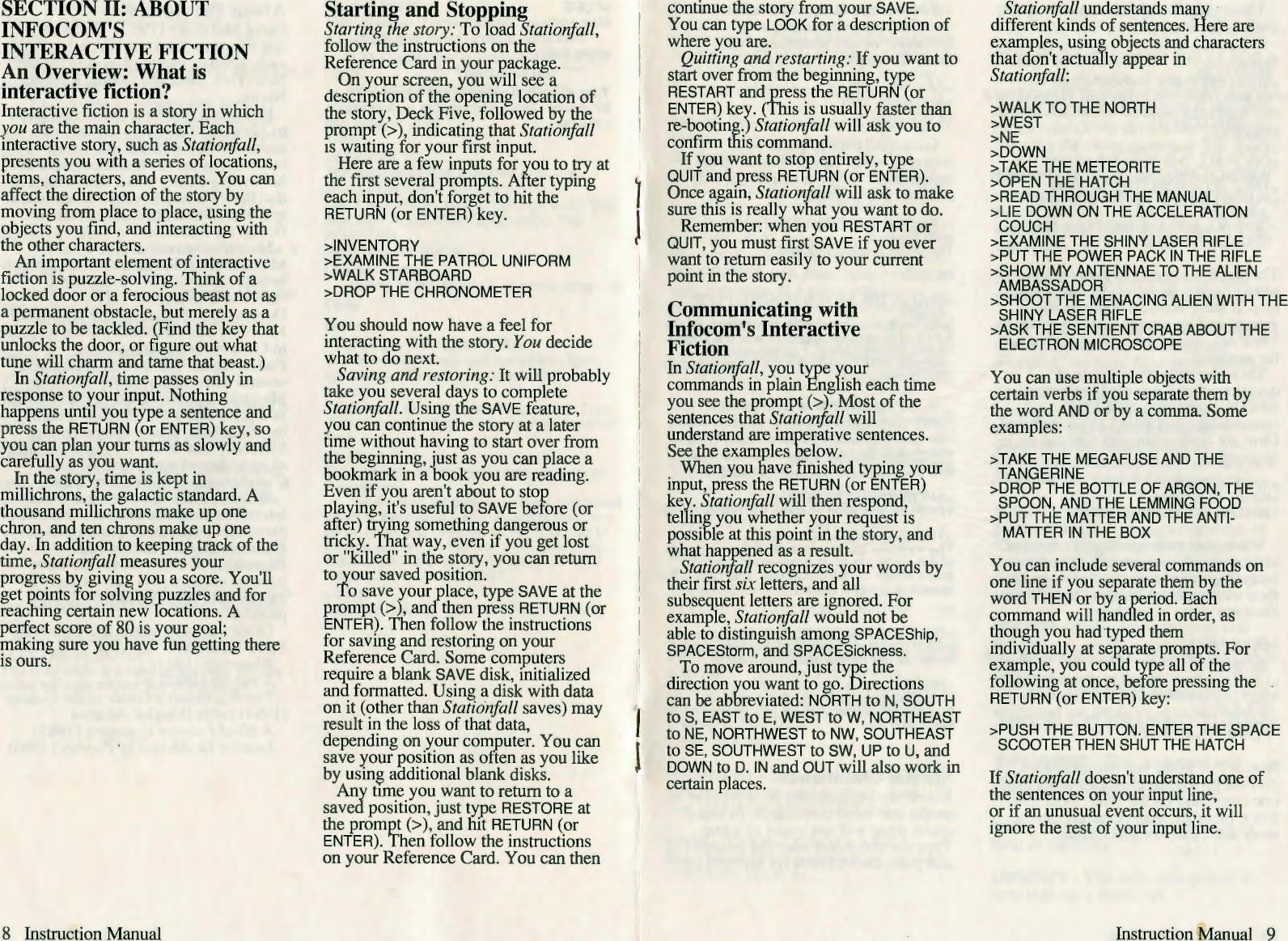 Page 5 of 9 - Stationfall Manual