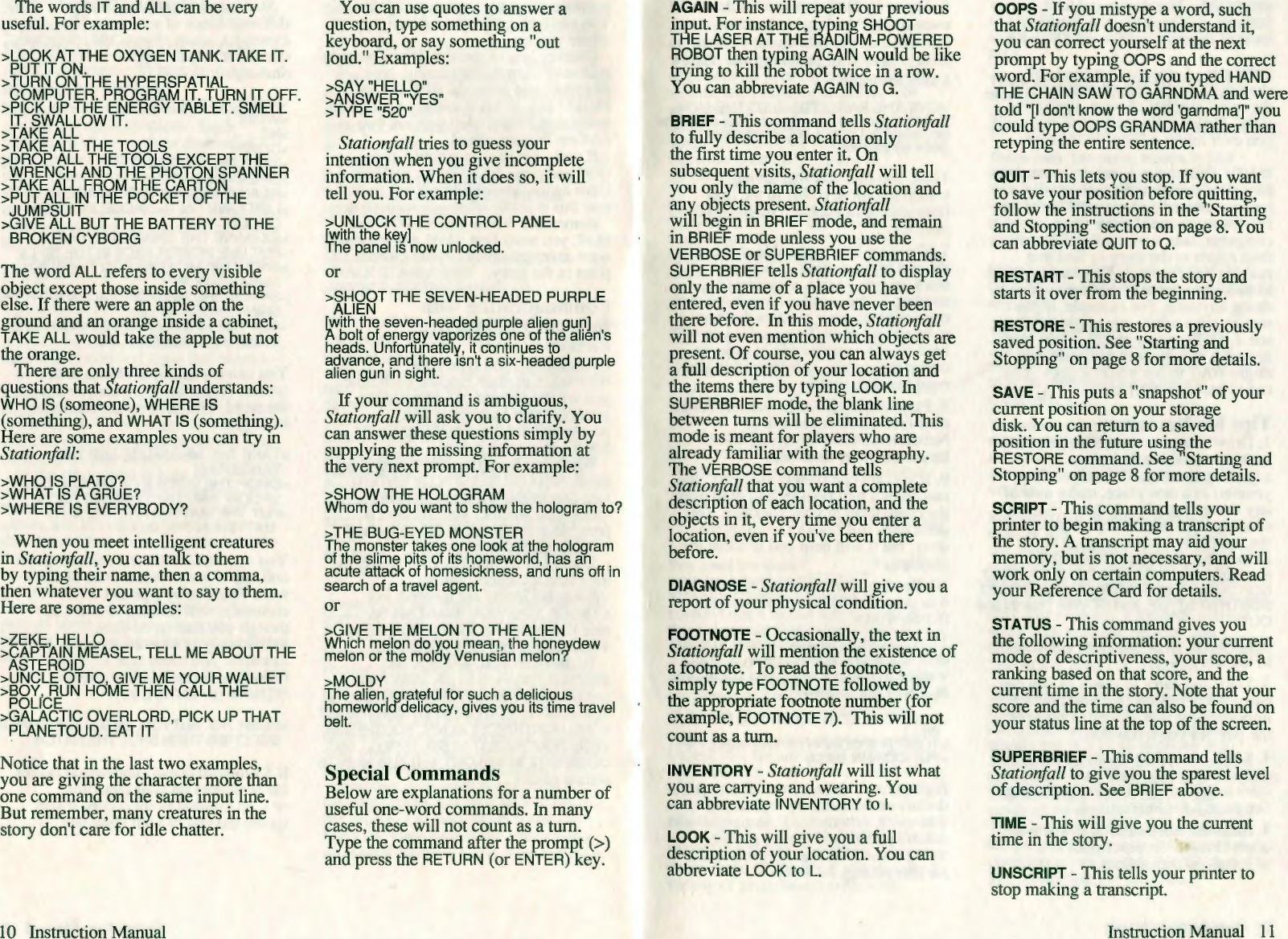 Page 6 of 9 - Stationfall Manual