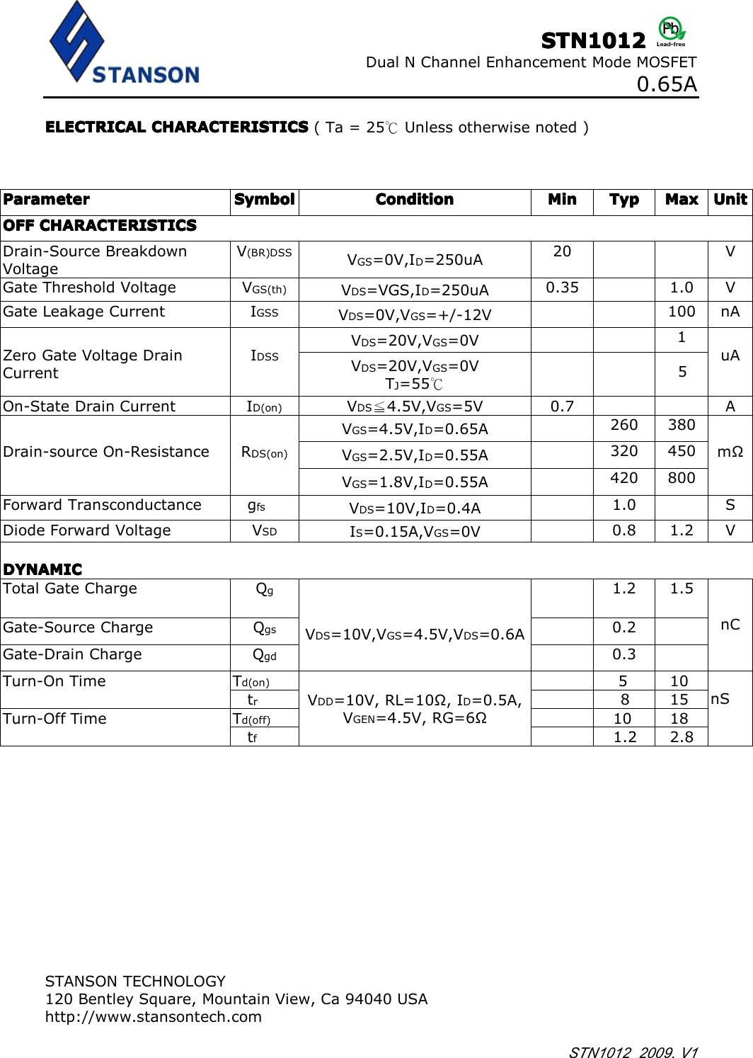 Page 3 of 7 - STN1012 - Datasheet. Www.s-manuals.com. Stanson
