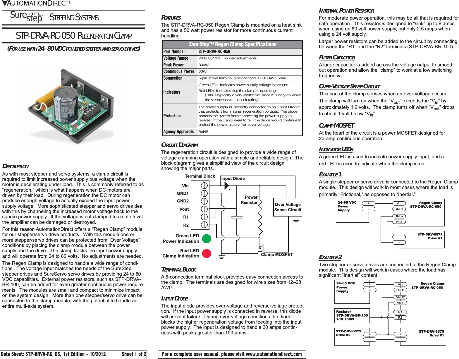 Page 1 of 2 - STP-DRVA-RC-050 Regeneration Clamp Data Sheet Surestepclamp Datasheet