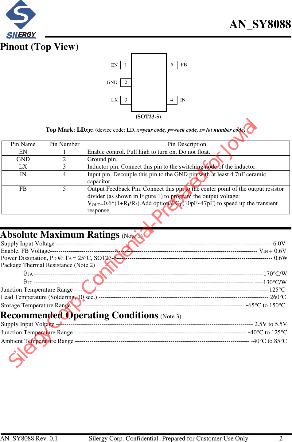 Page 2 of 8 - SY8088 - Datasheet. Www.s-manuals.com. Silergy