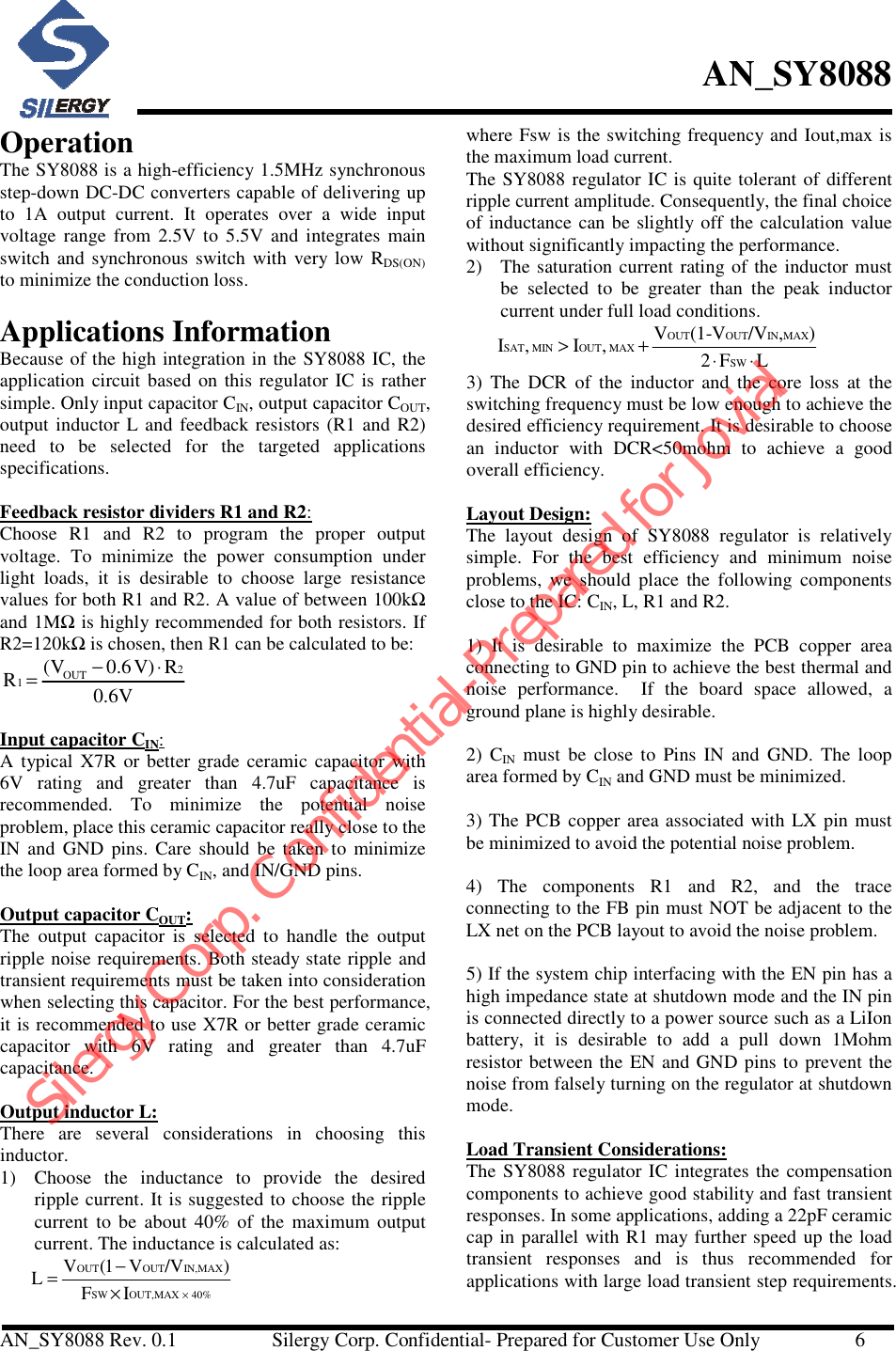 Page 6 of 8 - SY8088 - Datasheet. Www.s-manuals.com. Silergy