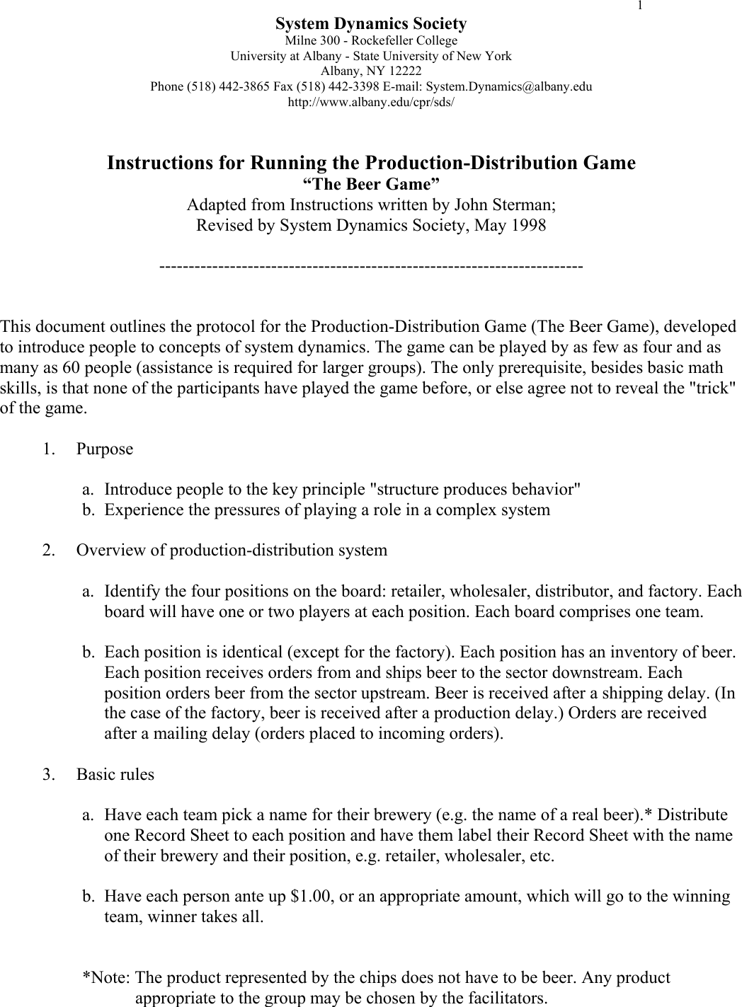 BEERGAMEINSTRUCTIONS System dynamics society beer game instructions
