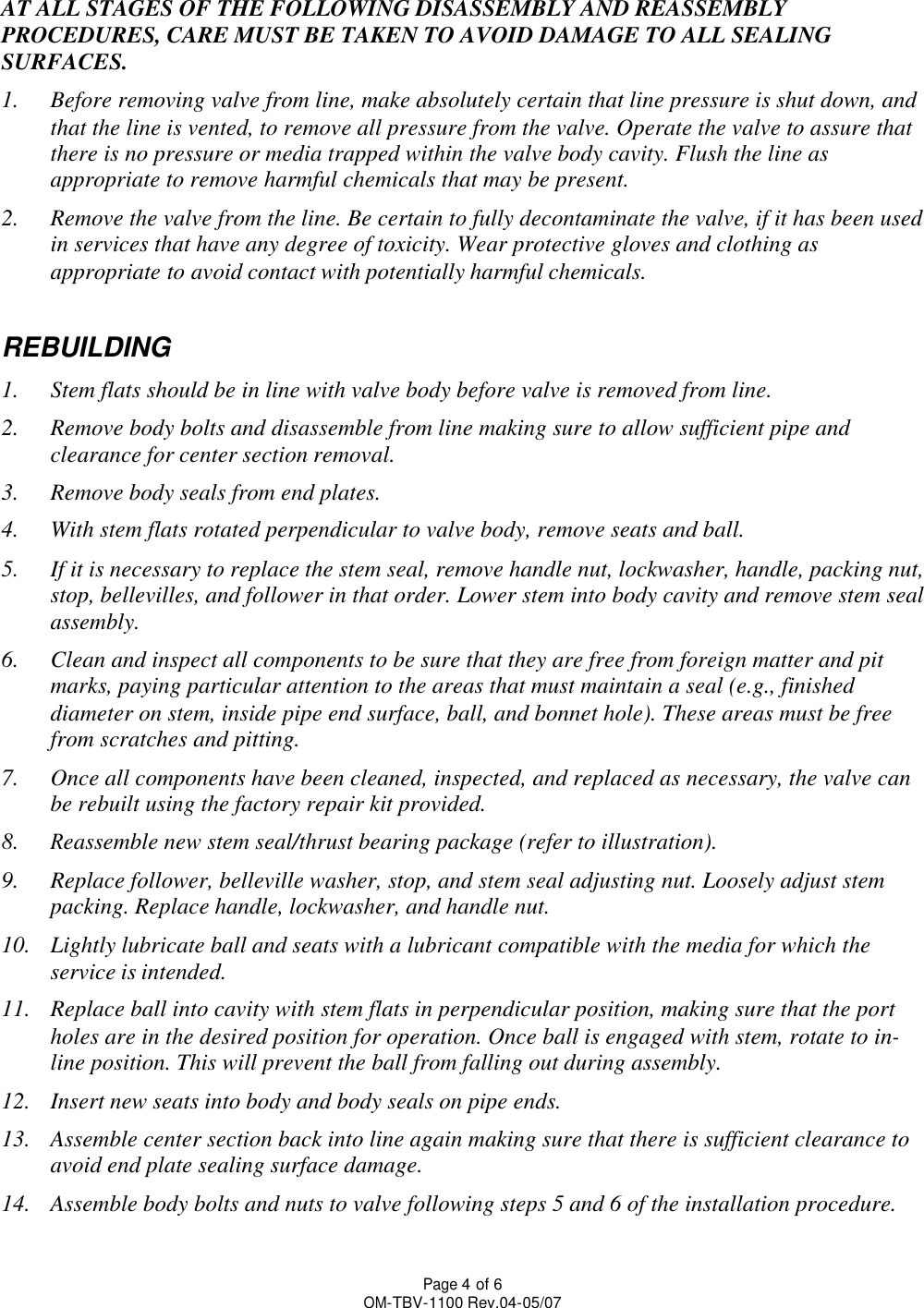 Page 4 of 6 - TBV Series 1100 Three-Piece Ball Valve IOM Tbv-series-1100-three-piece-ball-valve-iom
