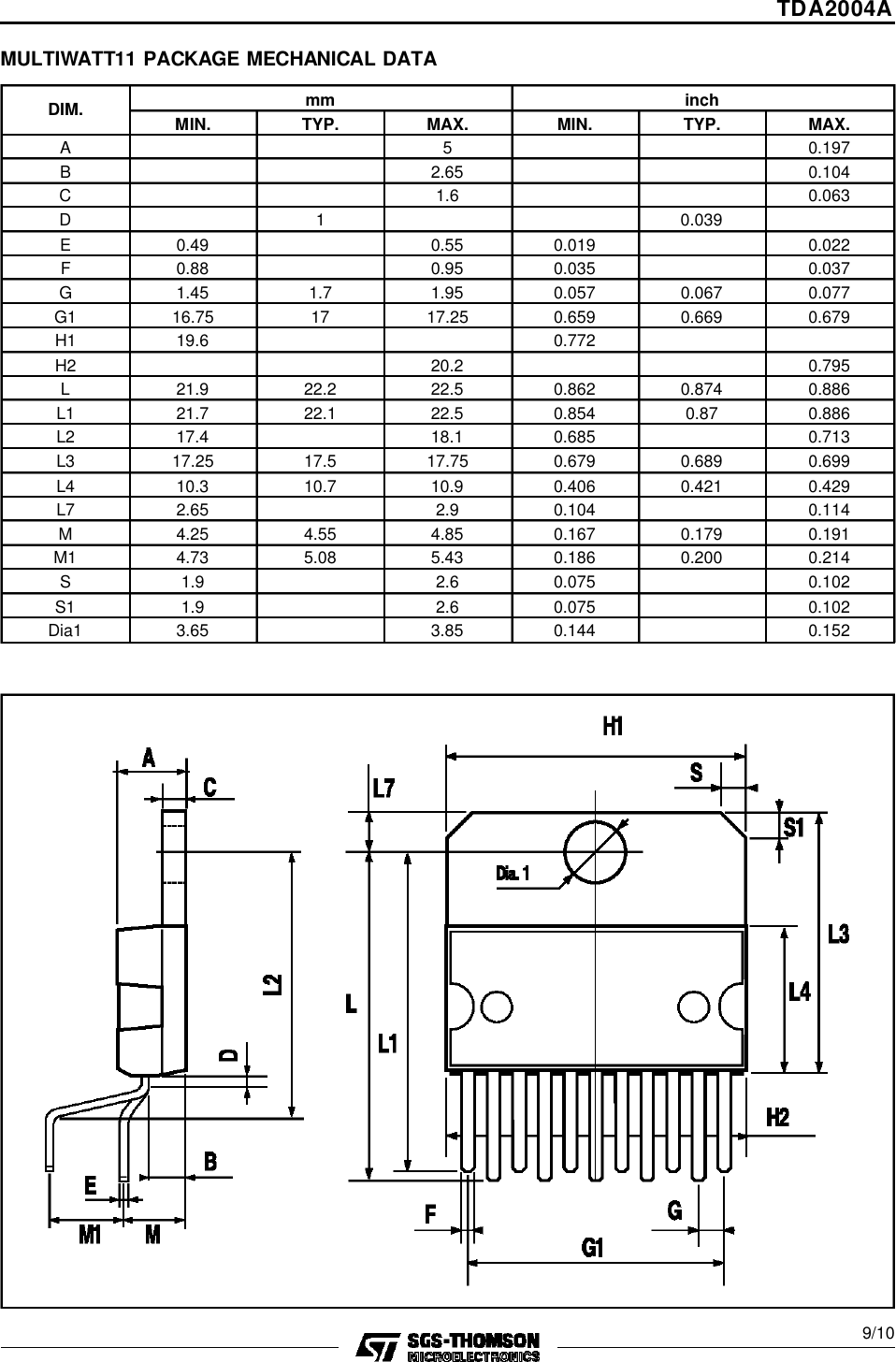 Page 9 of 11 - TDA2004A - Datasheet. Www.s-manuals.com. St