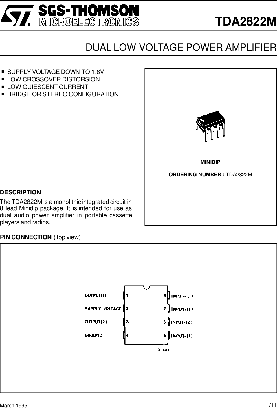 Page 1 of 12 - TDA2822M - Datasheet. Www.s-manuals.com. St