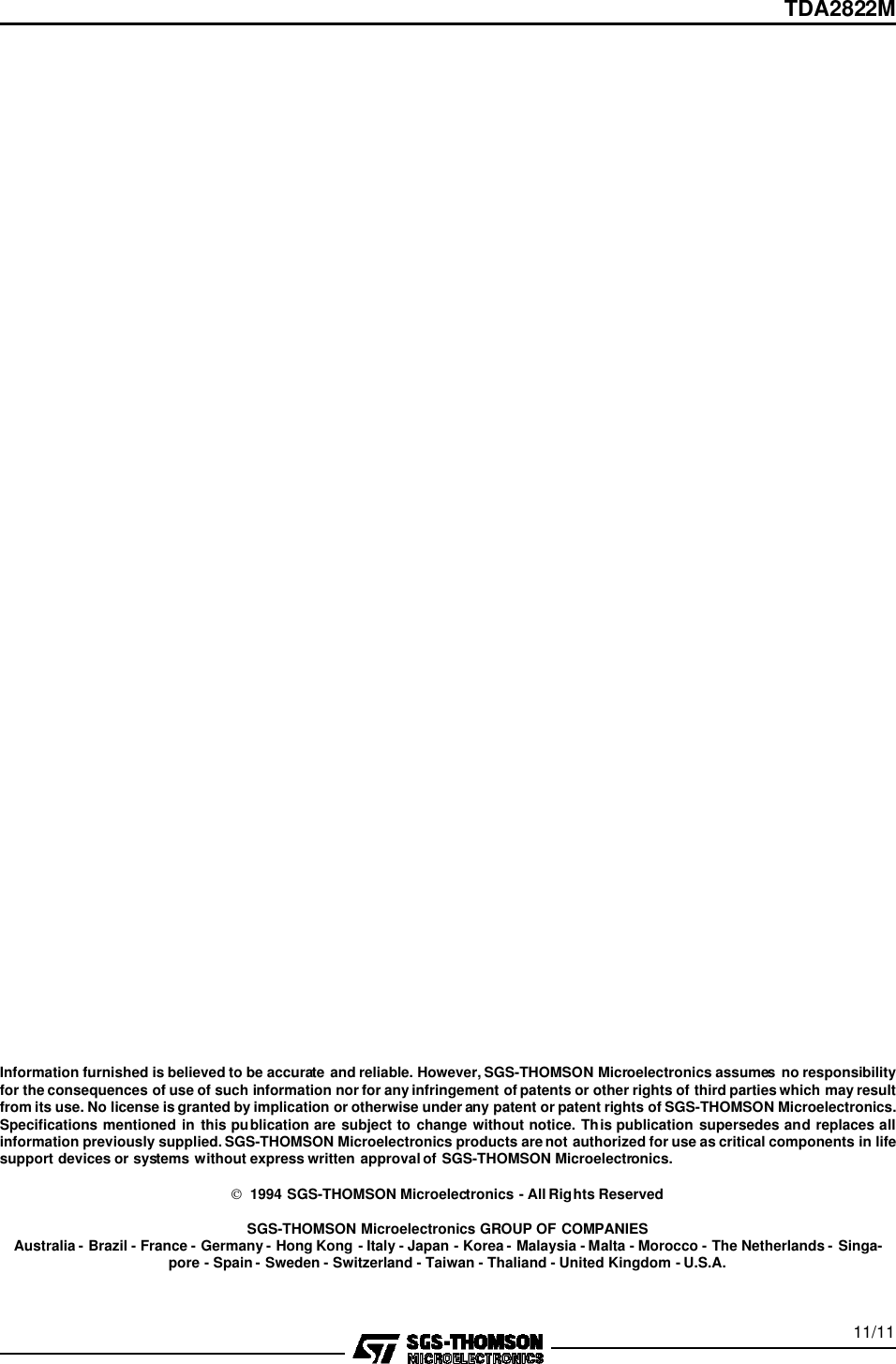 Page 11 of 12 - TDA2822M - Datasheet. Www.s-manuals.com. St