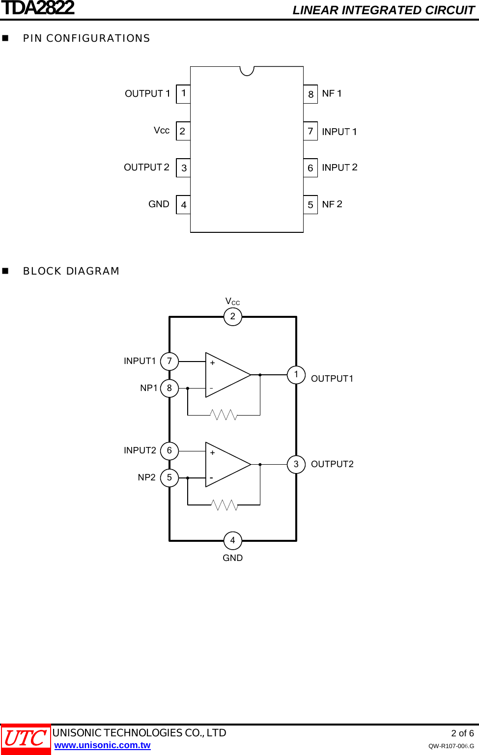 Page 2 of 7 - TDA2822 - Datasheet. Www.s-manuals.com. Utc