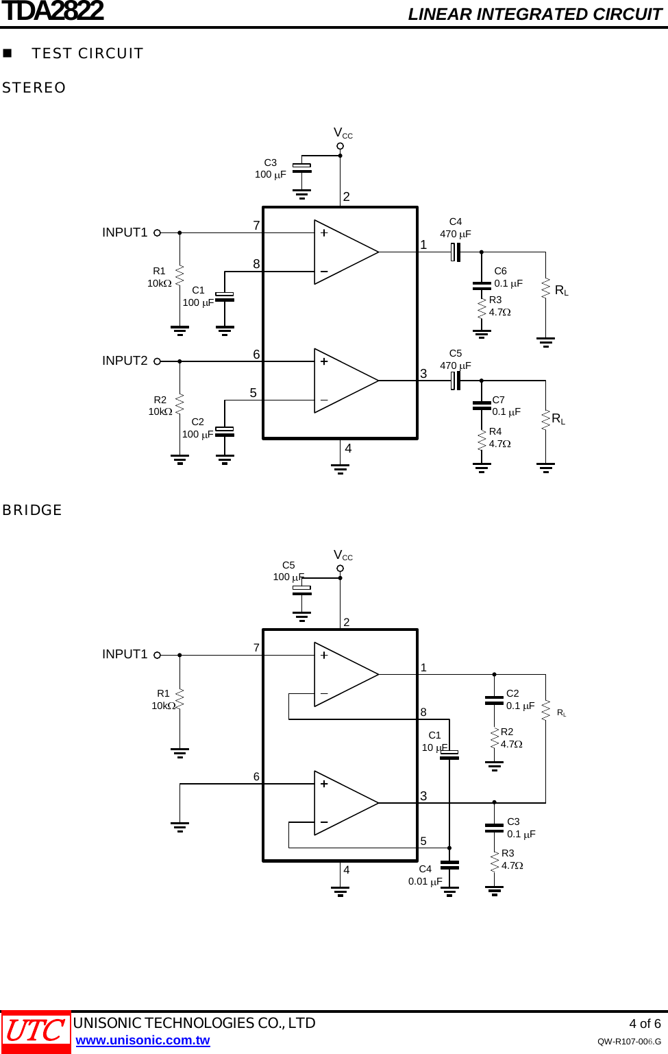 Page 4 of 7 - TDA2822 - Datasheet. Www.s-manuals.com. Utc