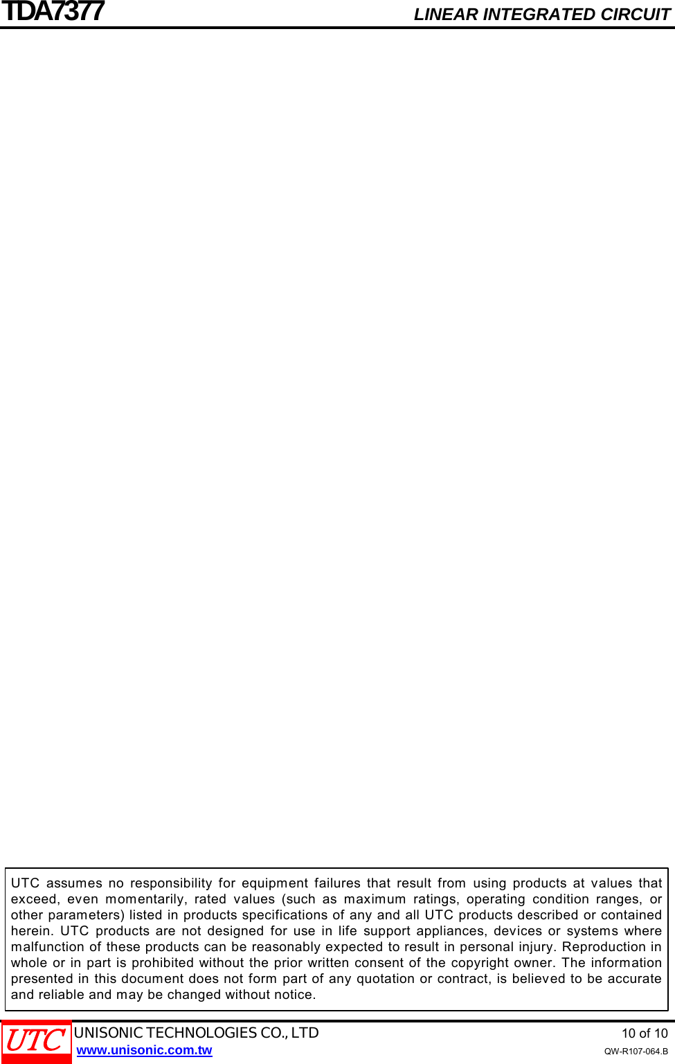 Page 10 of 11 - TDA7377 - Datasheet. Www.s-manuals.com. Utc