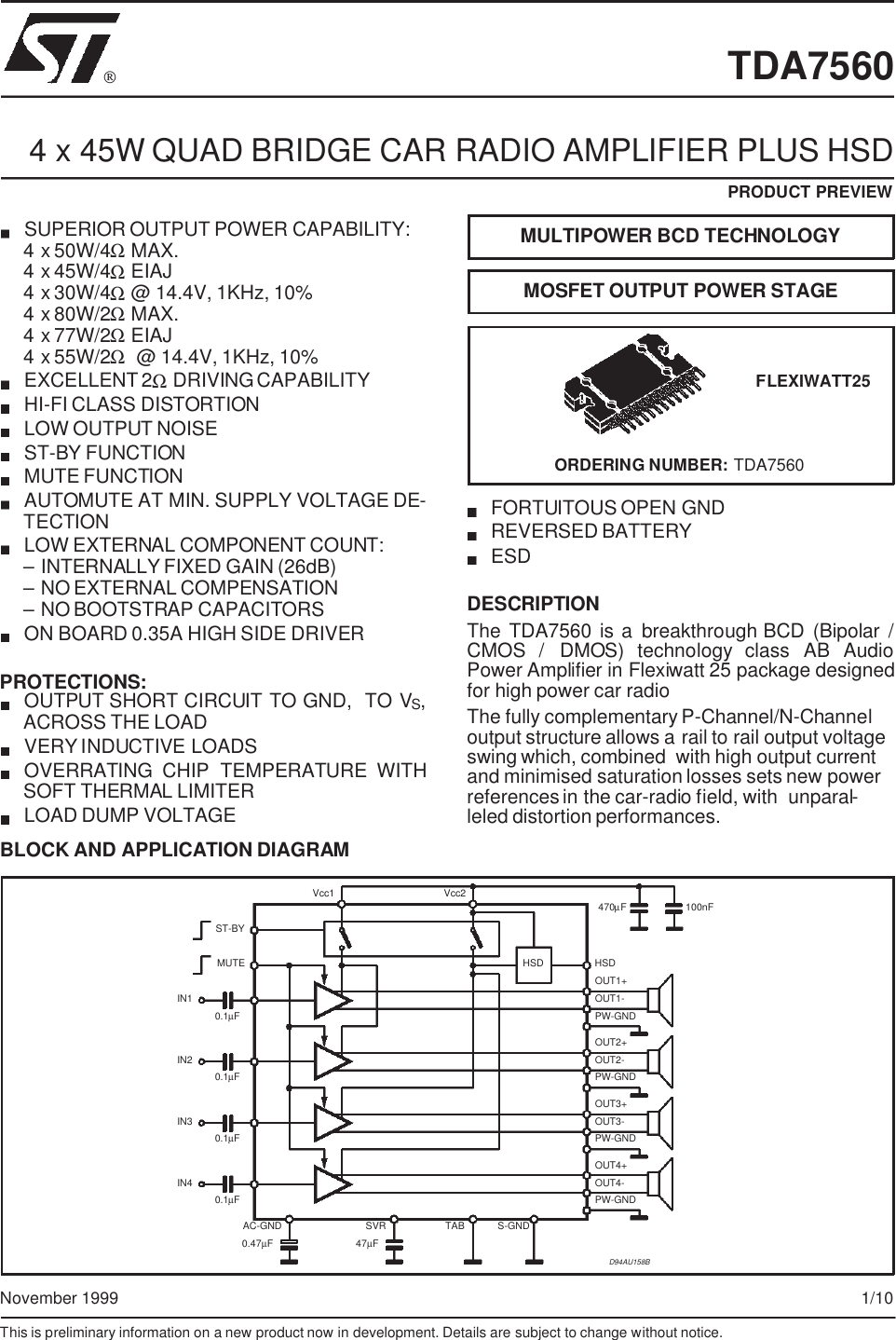Page 1 of 11 - TDA7560 - Datasheet. Www.s-manuals.com. St