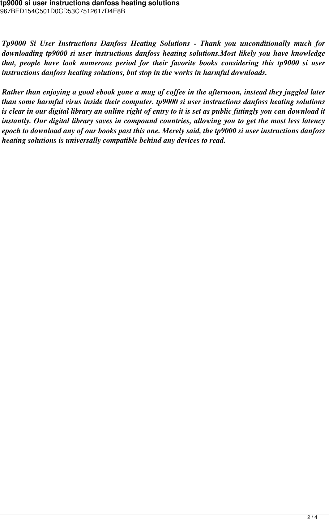 Page 2 of 4 - Tp9000 Si User Instructions Danfoss Heating Solutions