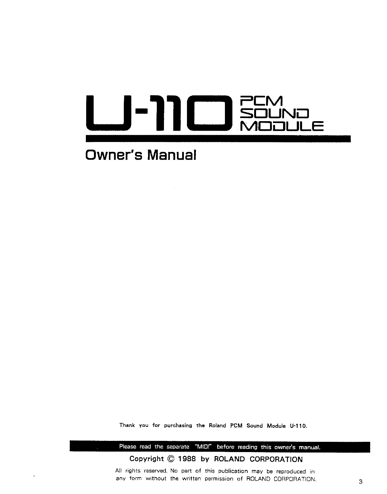Roland Corporation U 110 Owner S Manual Om