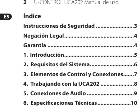 Page 2 of 12 - UCA202_P0484_M_ES Behringer UCA202 User Manual (Spanish) P0484 M Es