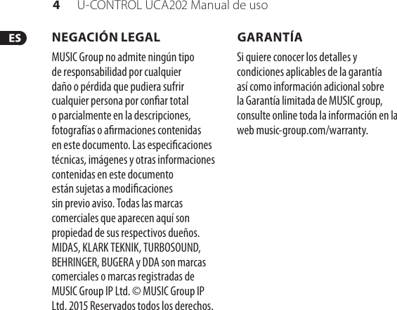 Page 4 of 12 - UCA202_P0484_M_ES Behringer UCA202 User Manual (Spanish) P0484 M Es