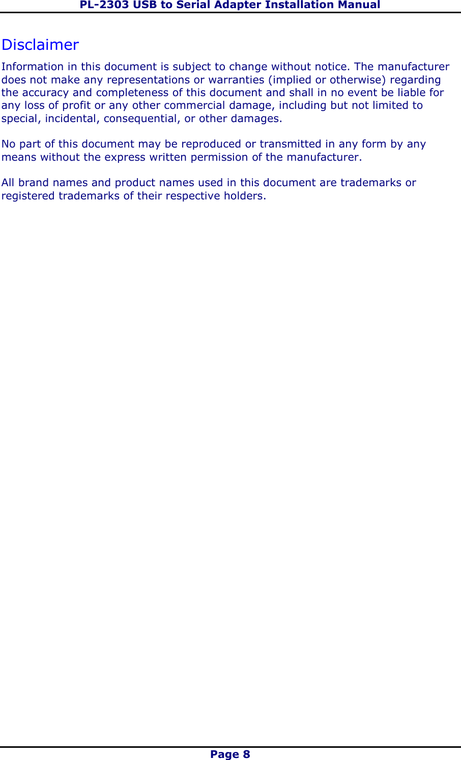 Page 8 of 8 - PL-2303 Driver Installer Manual Um Pl2303 V1.5.0