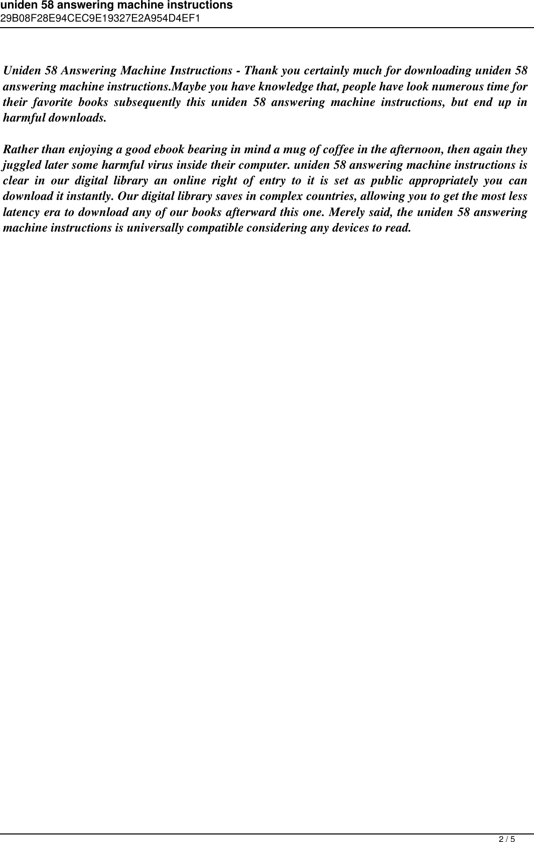 Page 2 of 5 - Uniden 58 Answering Machine Instructions