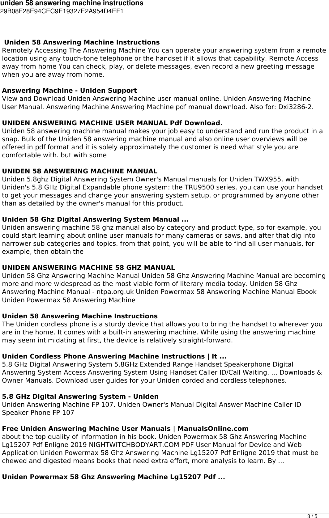 Page 3 of 5 - Uniden 58 Answering Machine Instructions