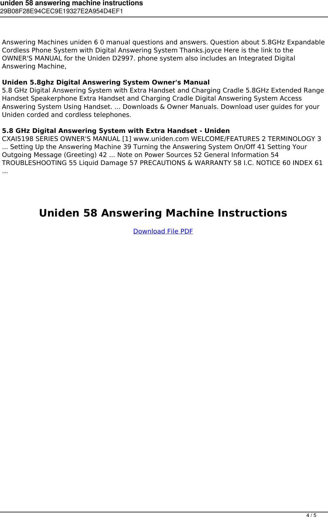 Page 4 of 5 - Uniden 58 Answering Machine Instructions