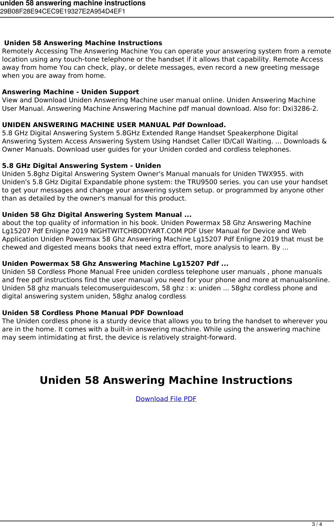 Page 3 of 4 - Uniden 58 Answering Machine Instructions