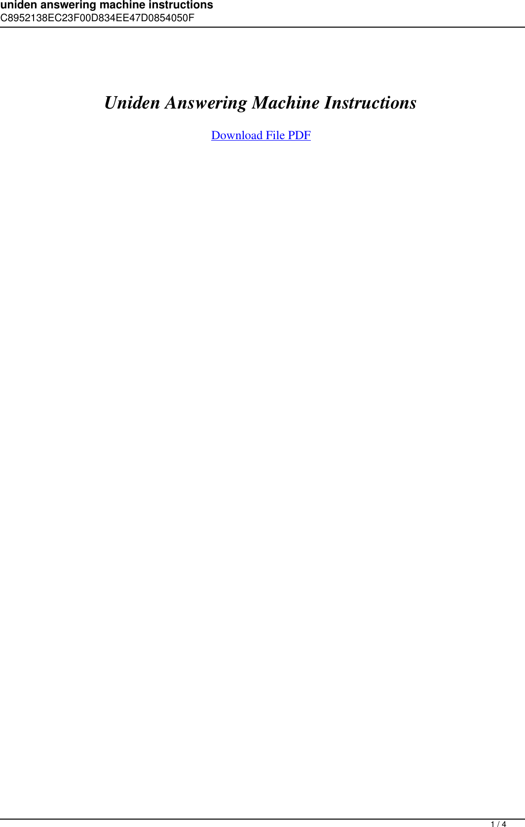 Page 1 of 4 - Uniden Answering Machine Instructions