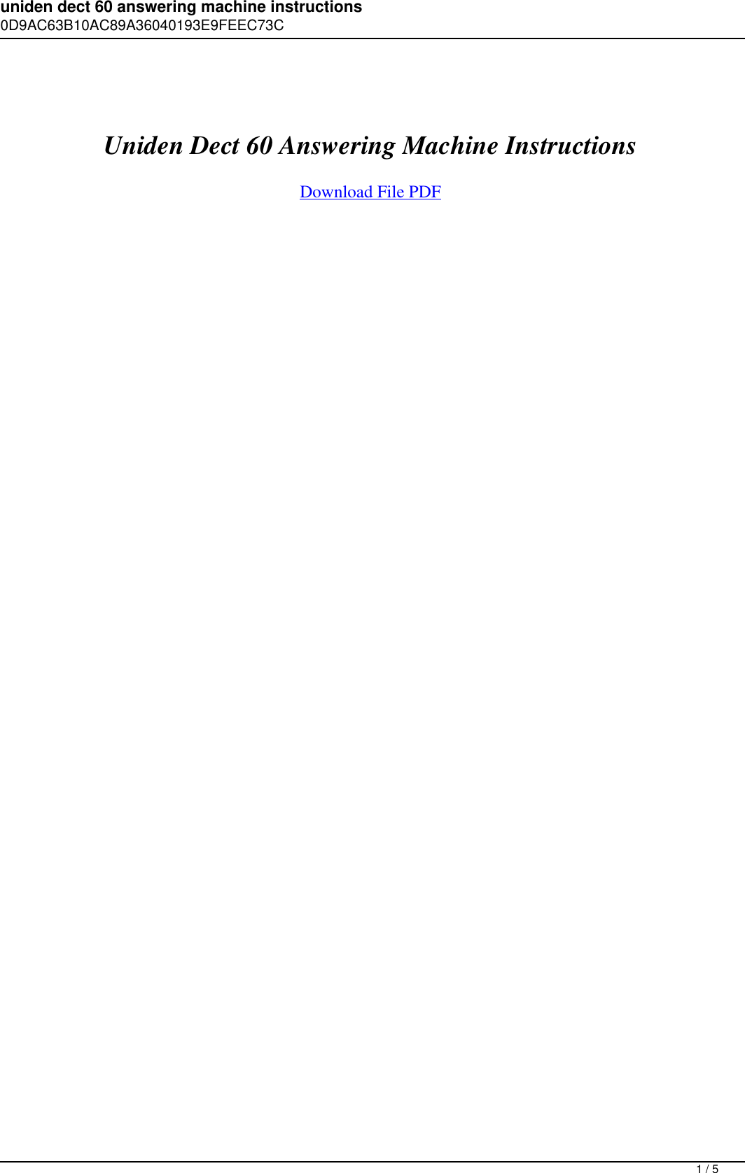 Page 1 of 5 - Uniden Dect 60 Answering Machine Instructions