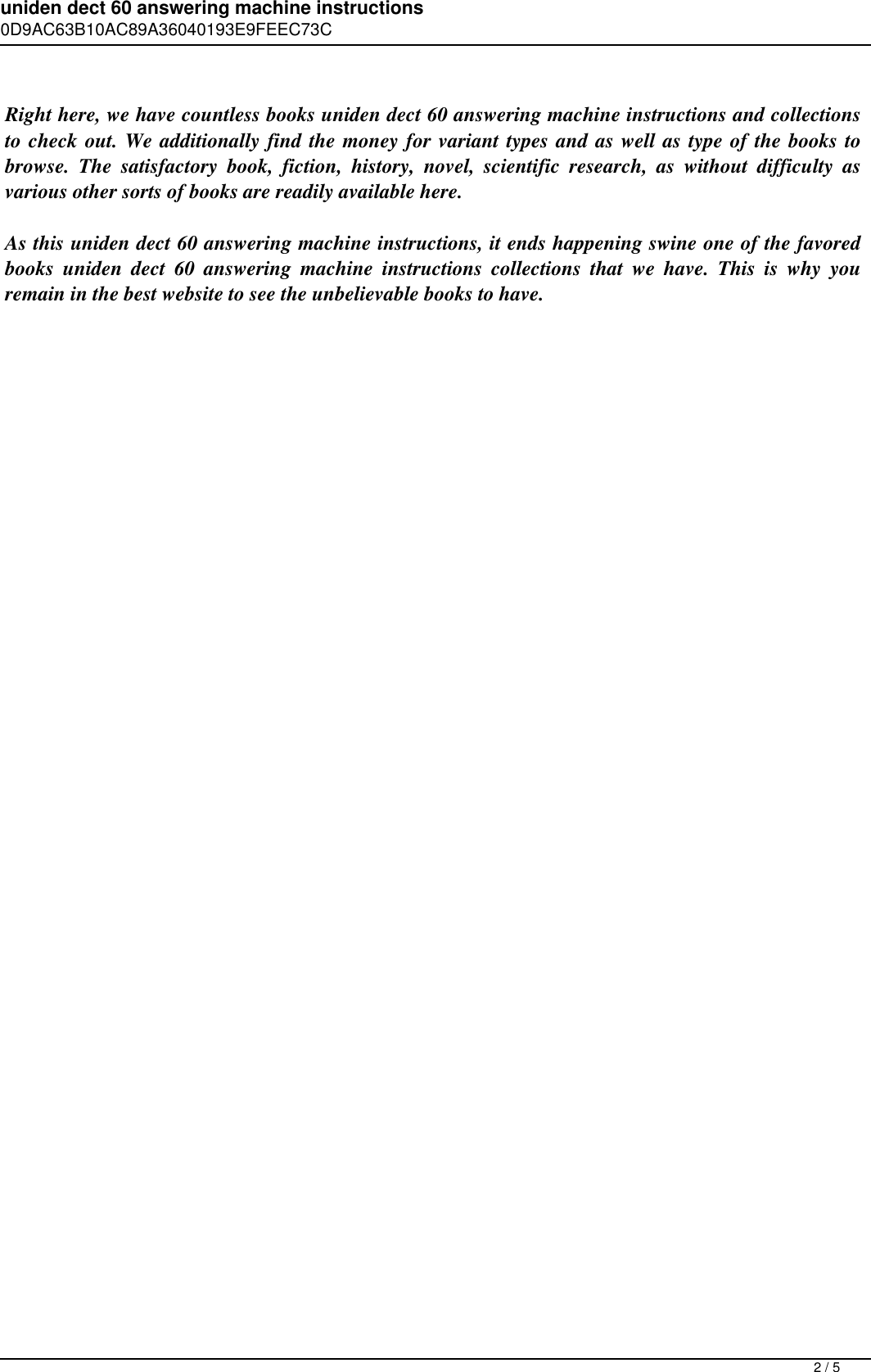 Page 2 of 5 - Uniden Dect 60 Answering Machine Instructions