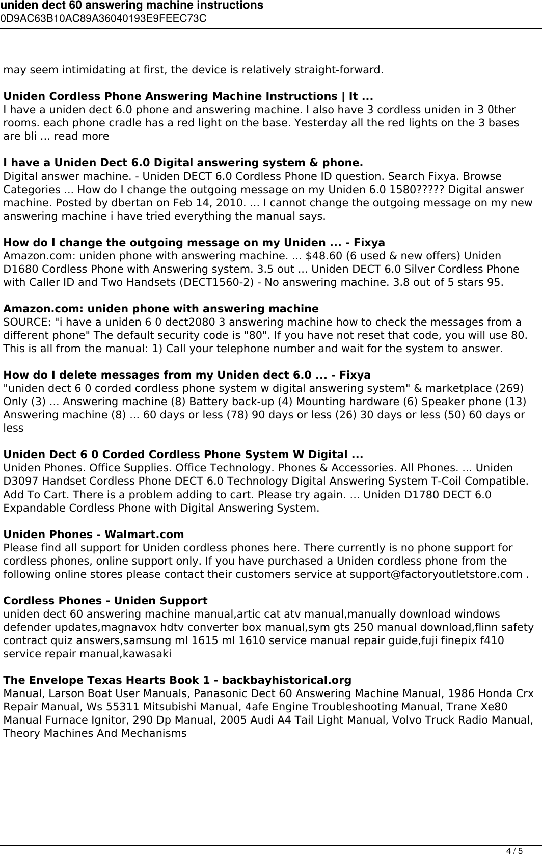 Uniden Dect 60 Answering Machine Instructions