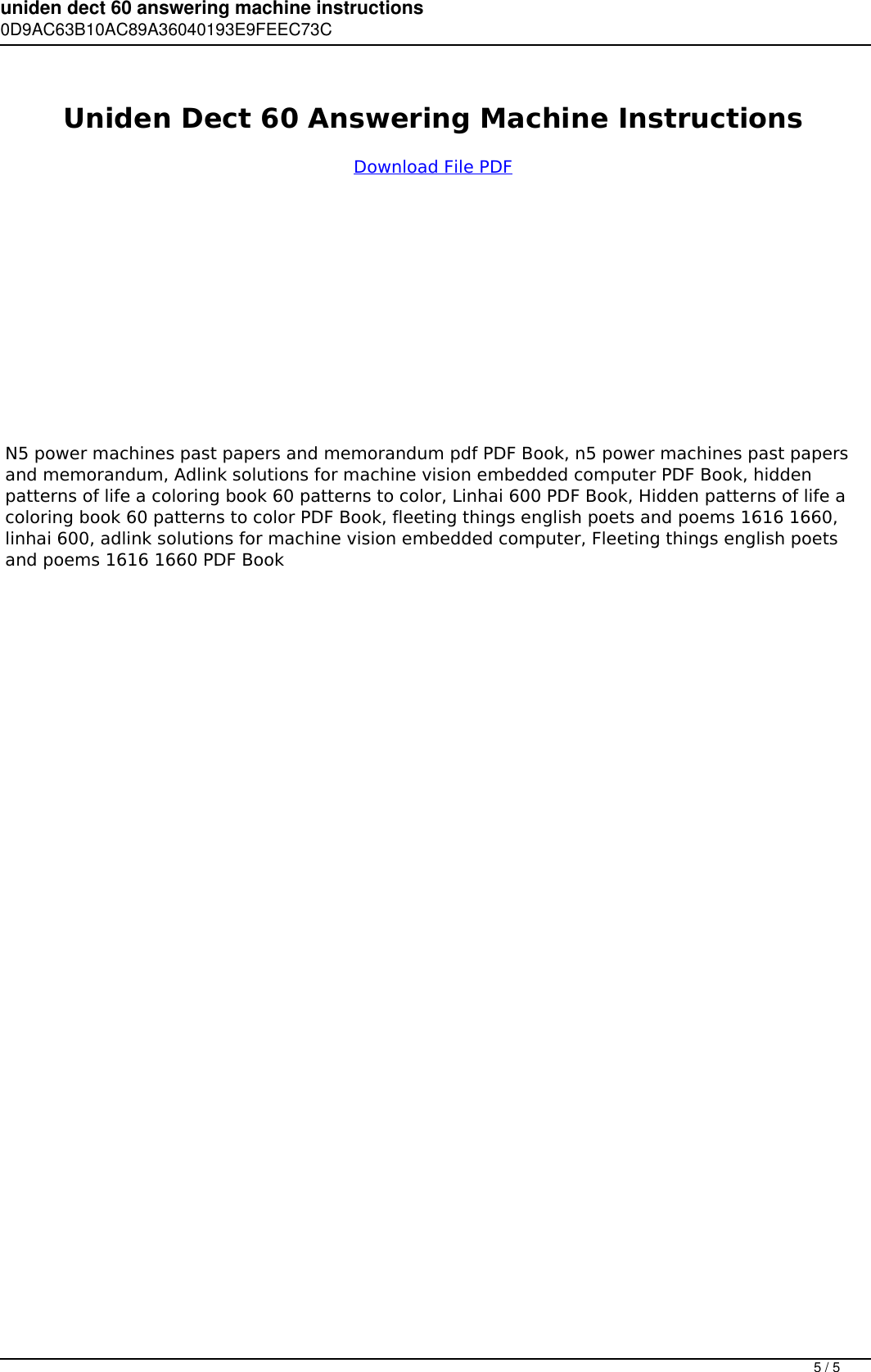 Page 5 of 5 - Uniden Dect 60 Answering Machine Instructions