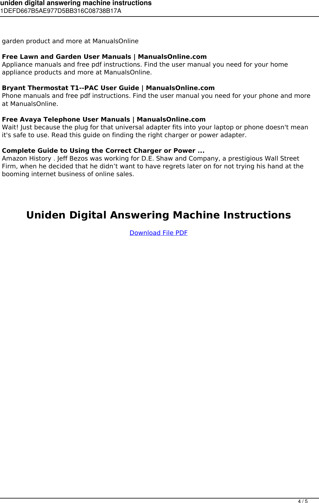 Page 4 of 5 - Uniden Digital Answering Machine Instructions