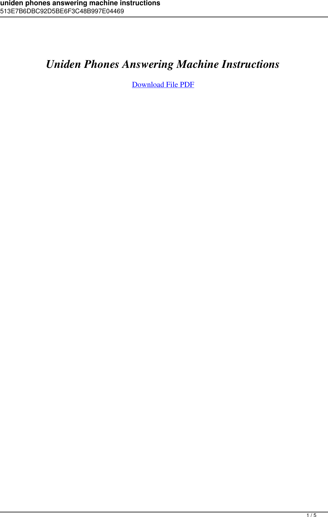 Page 1 of 5 - Uniden Phones Answering Machine Instructions