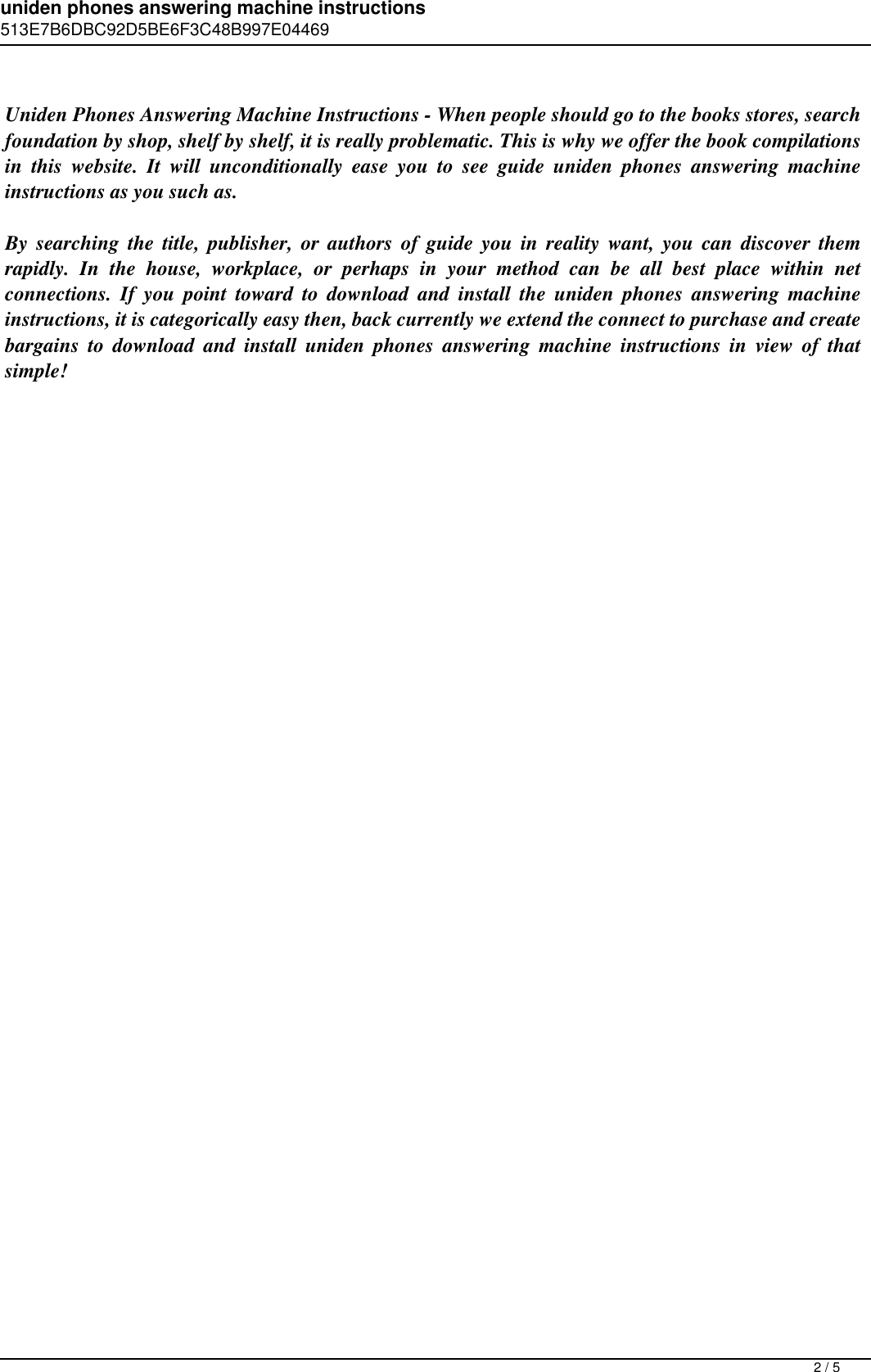 Page 2 of 5 - Uniden Phones Answering Machine Instructions