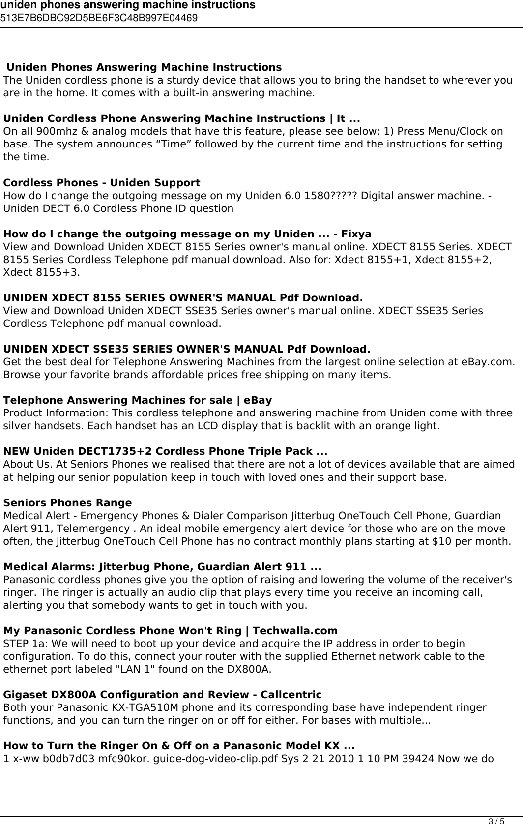 Page 3 of 5 - Uniden Phones Answering Machine Instructions