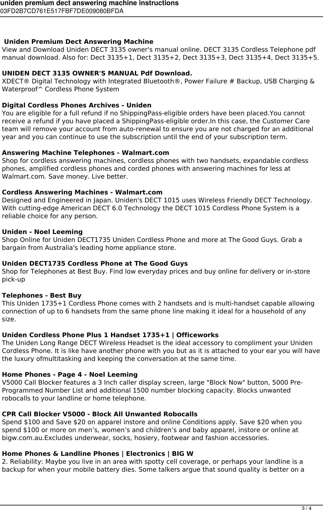 Page 3 of 4 - Uniden Premium Dect Answering Machine Instructions