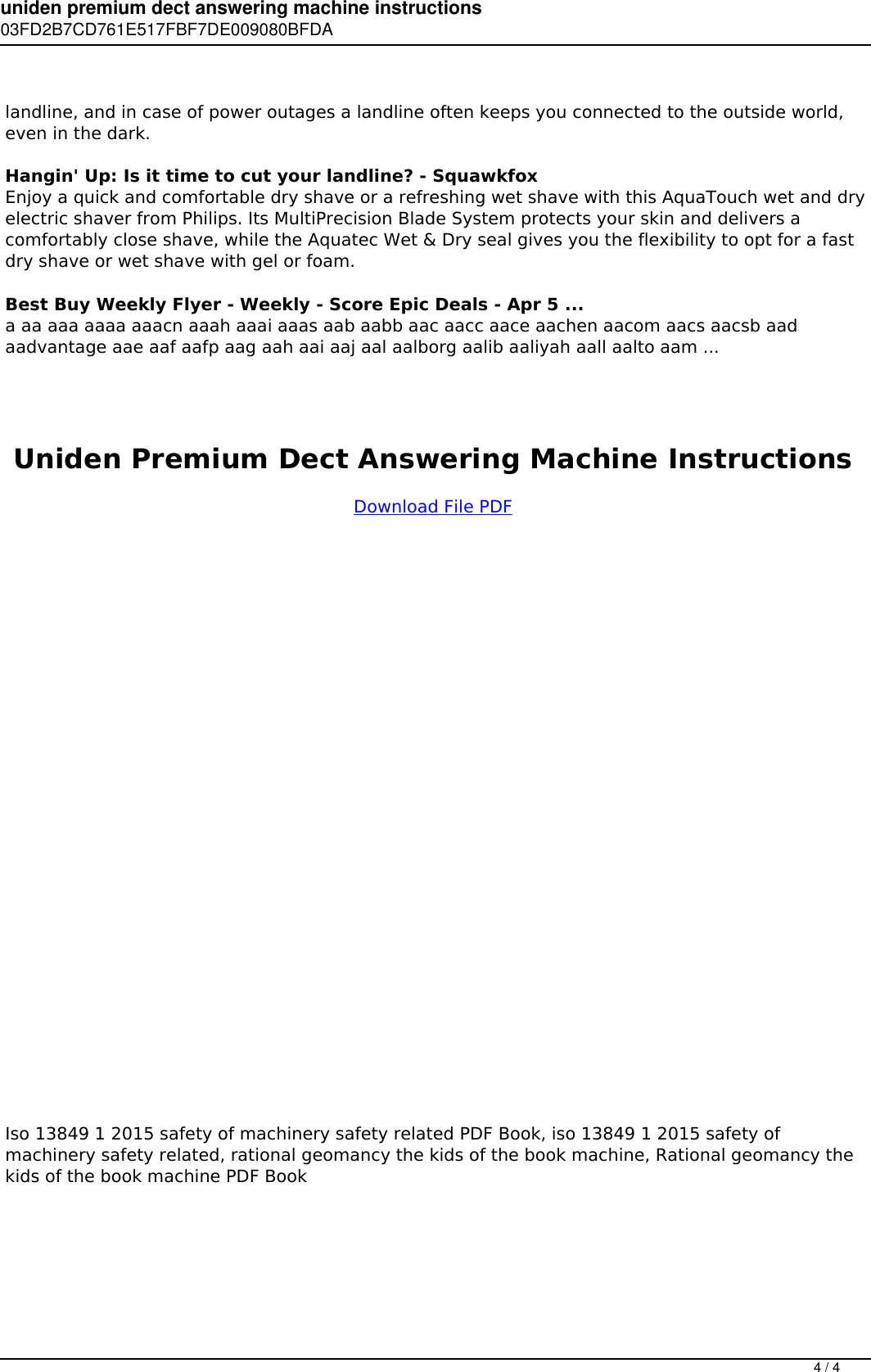 Page 4 of 4 - Uniden Premium Dect Answering Machine Instructions