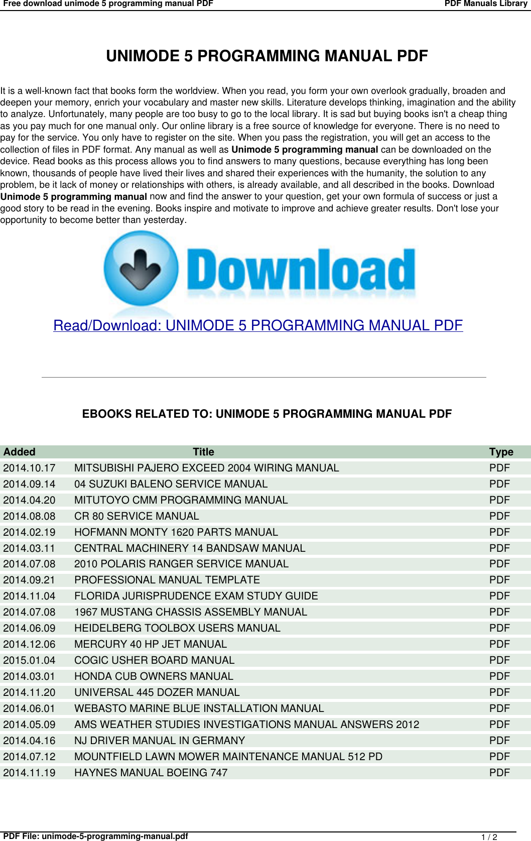 Page 1 of 2 - Unimode 5 Programming Manual  !! Unimode-5-programming-manual