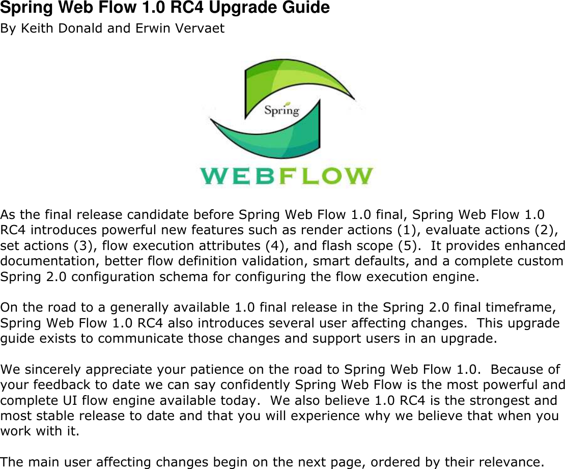 Page 1 of 5 - Spring-webflow-1.0-rc4-upgrade-guide Upgrade-guide