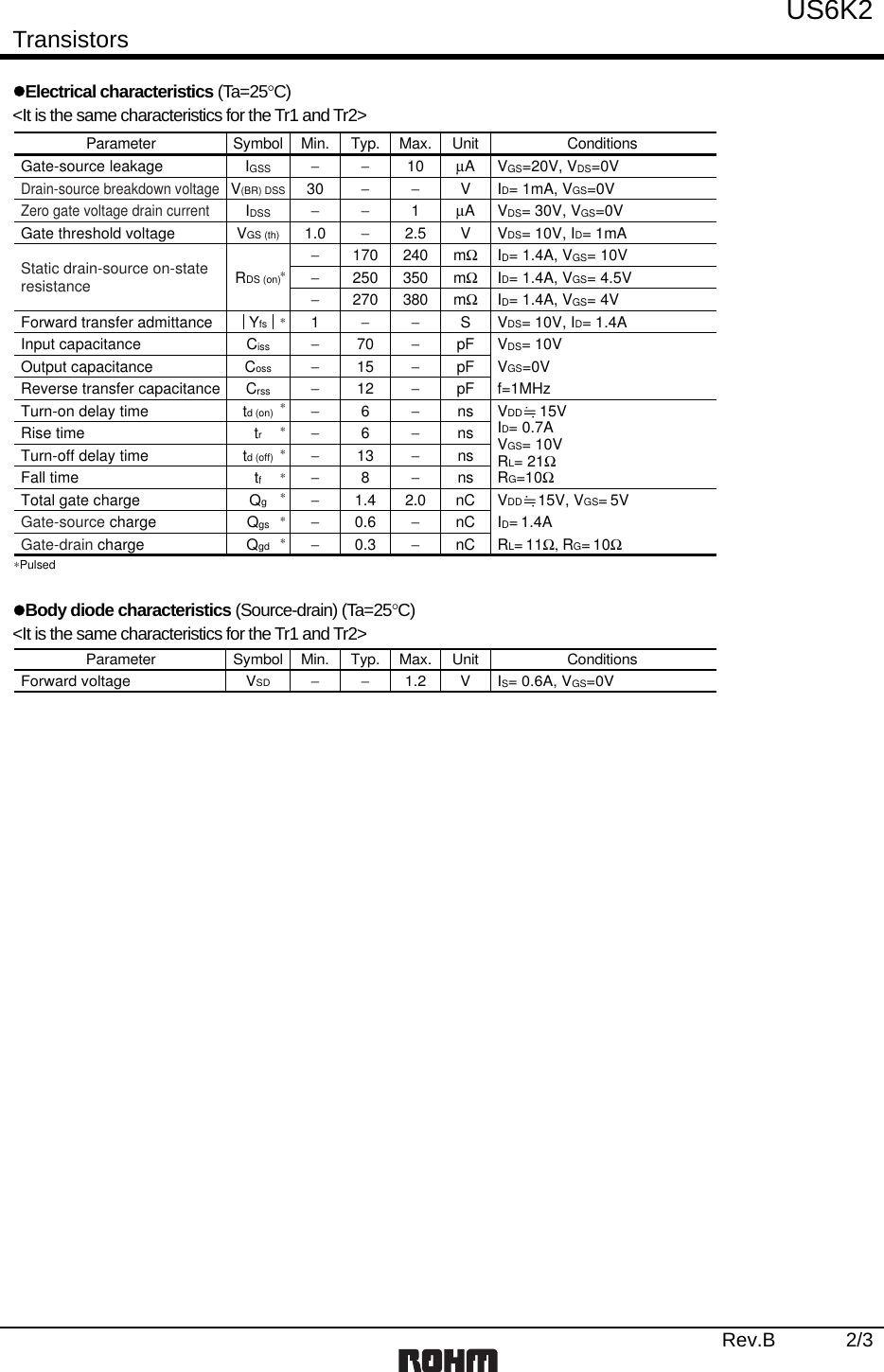 Page 2 of 5 - US6K2 - Datasheet. Www.s-manuals.com. Rohm