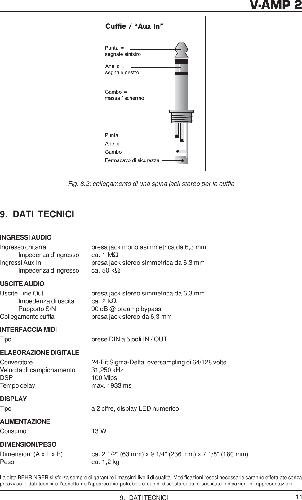 Page 11 of 11 - DATA-MANSHRT_V-AMP2_ITL_Rev_C Behringer V-AMP 2 User Manual (Italian) V-amp2 P0153 M It