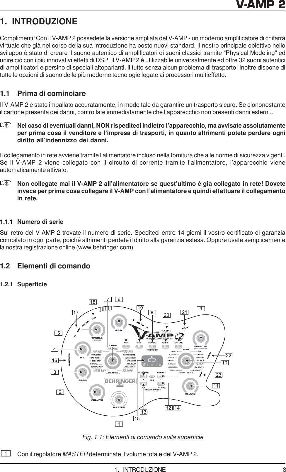 Page 3 of 11 - DATA-MANSHRT_V-AMP2_ITL_Rev_C Behringer V-AMP 2 User Manual (Italian) V-amp2 P0153 M It